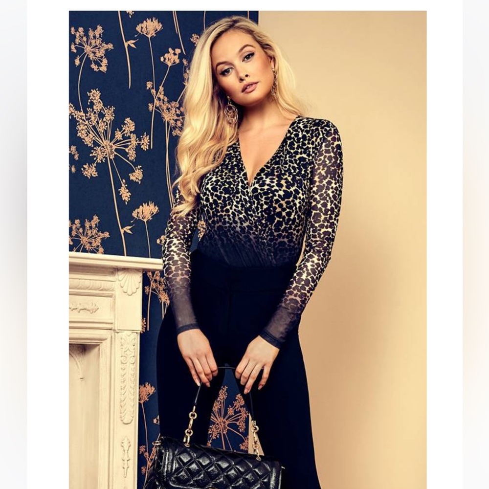 Marciano Black and Gold Leopard Print Bodysuit